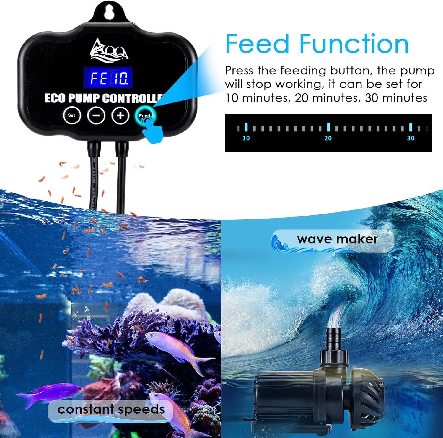 AQQA AQ006 Water Pump & Controller | Variable Frequency | Adjustable Speed | Safe & Multi-functional | Feed & Wave Mode