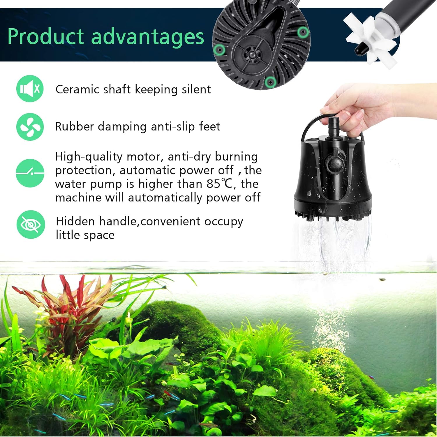 AQQA AQ009 Multifunctional Bottom Intake Water Pump | Adjustable Flow | Quiet & Powerful | Durable Construction