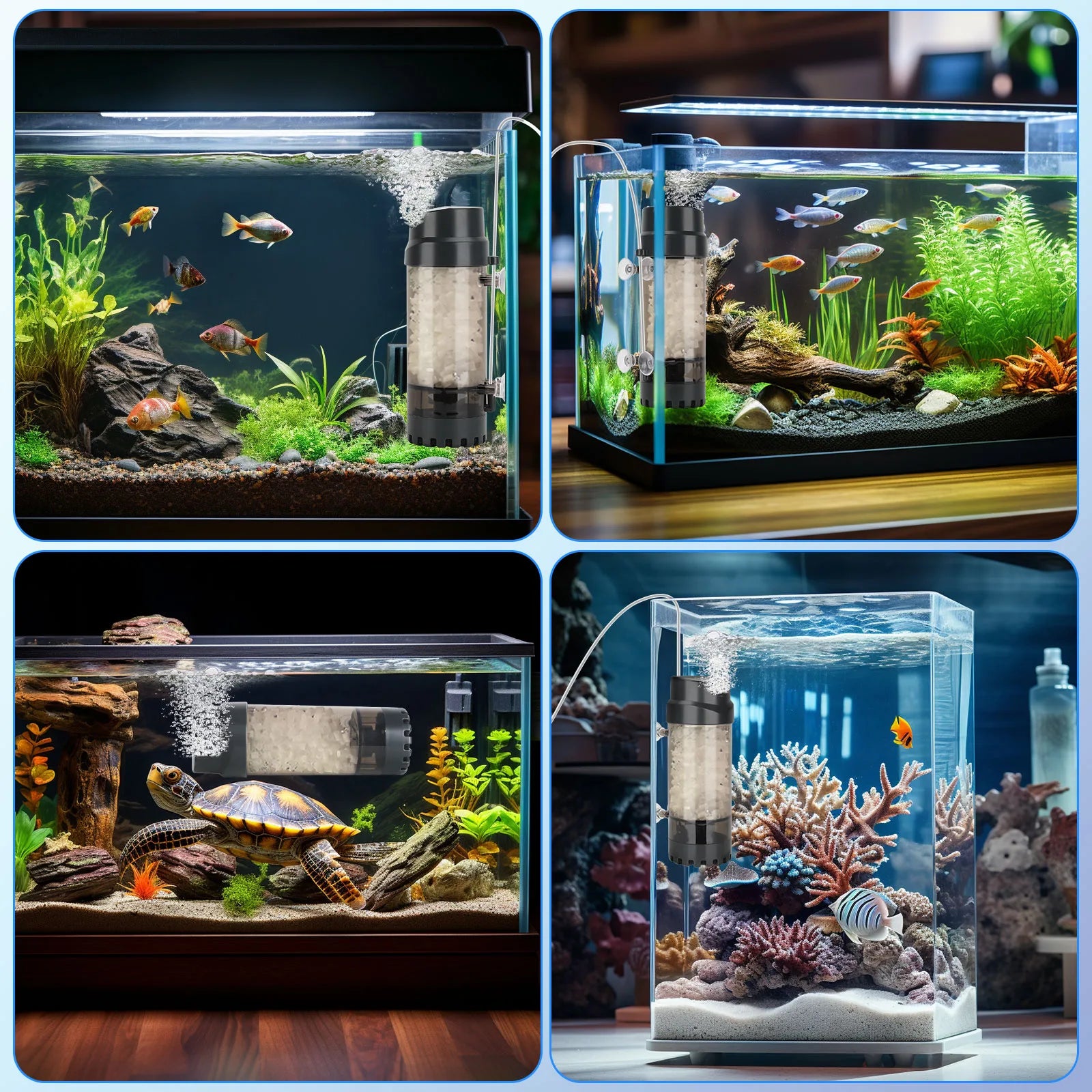 AQQA AQ010-L Aquarium Fluidized Moving Bed Filter | Silent Tumbling V1 Media | Beneficial Bacteria Growth