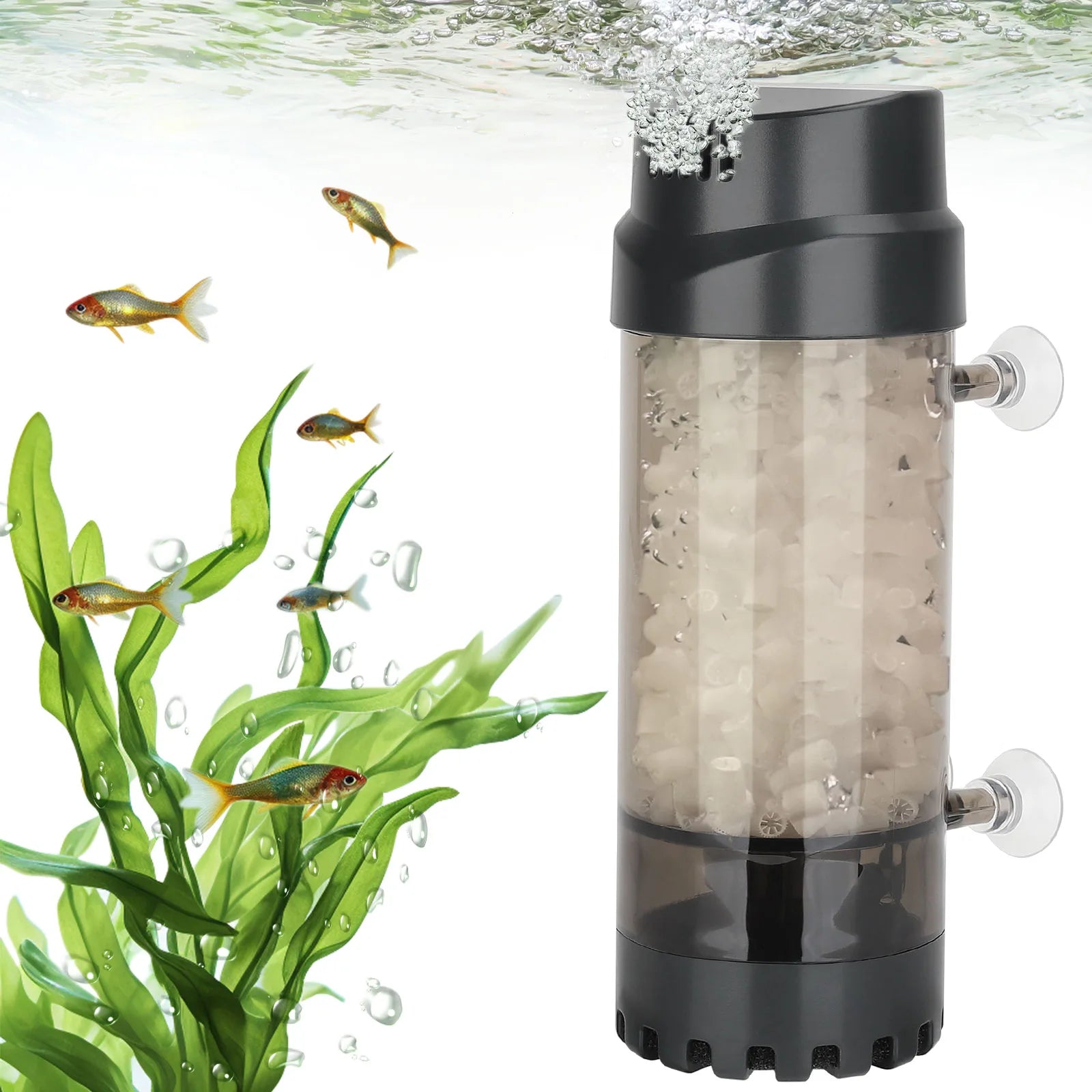 AQQA AQ010-L Aquarium Fluidized Moving Bed Filter | Silent Tumbling V1 Media | Beneficial Bacteria Growth