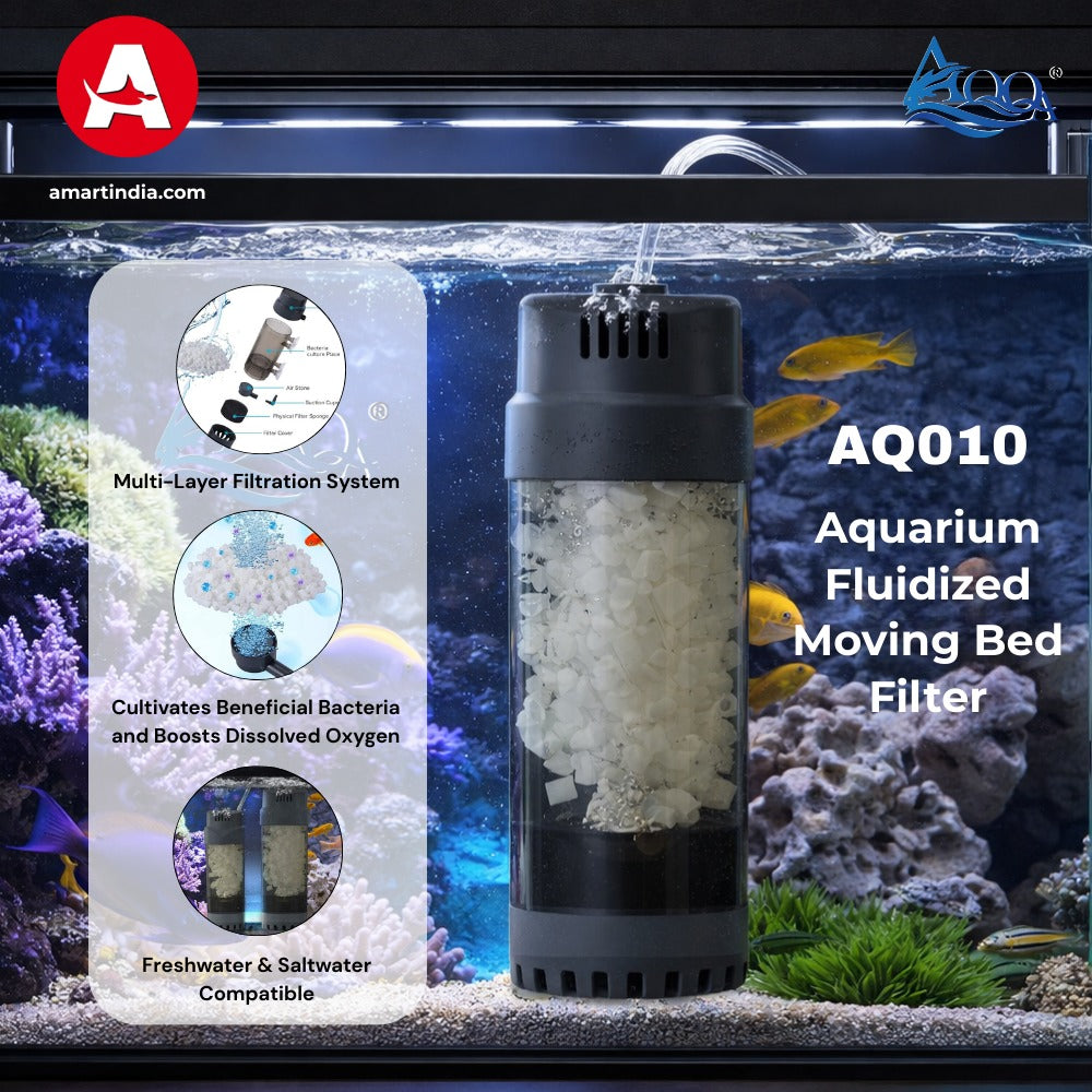 AQQA AQ010-L Aquarium Fluidized Moving Bed Filter | Silent Tumbling V1 Media | Beneficial Bacteria Growth