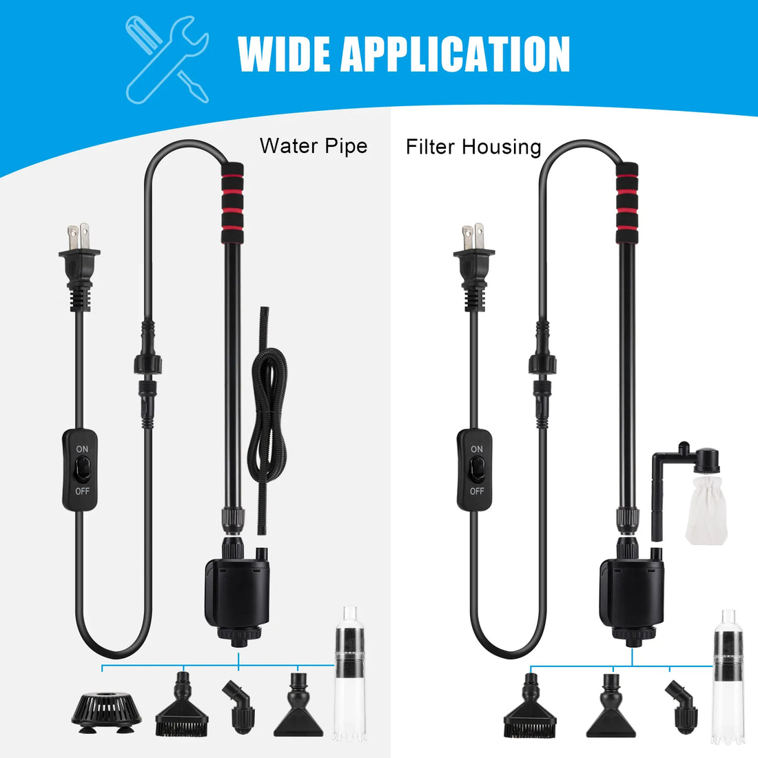 AQQA AQ013 5-in-1 Electric Aquarium Gravel Cleaner Set | Powerful Vaccum | Adjustable Length | Quiet Copper Motor