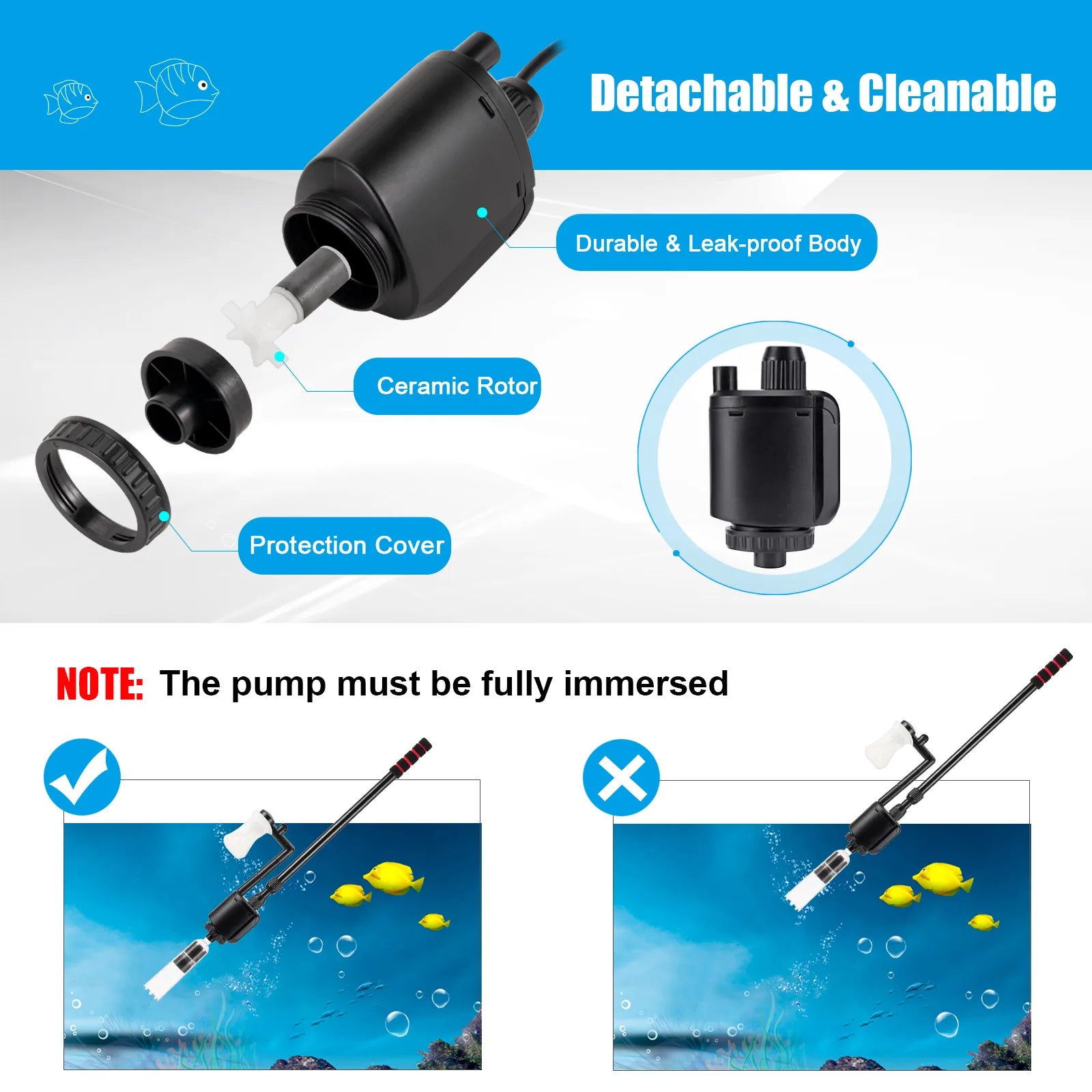 AQQA AQ013 5-in-1 Electric Aquarium Gravel Cleaner Set | Powerful Vaccum | Adjustable Length | Quiet Copper Motor
