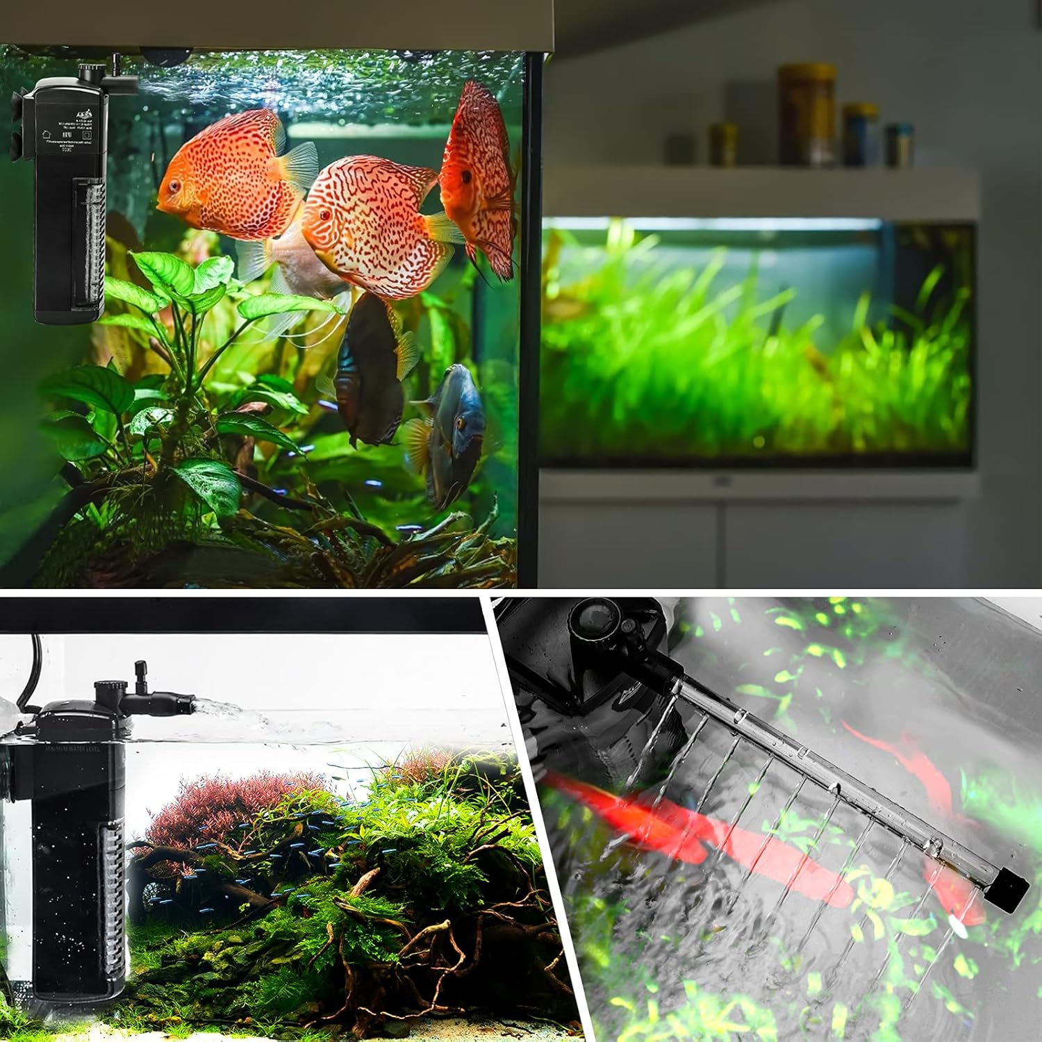 AQQA AQ025 5-in-1 Aquarium Internal Filter | Activated Carbon, Bio-ceramic Balls | Rotatable Rain Shower | Ultra-Silent