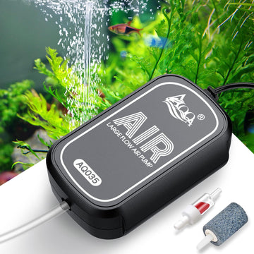 AQQA  AQ035 Aquarium Mini Air Pump | Ultra Quiet & Compact | 72 LPH | 2W | Air Tube, Air Stone and Check Valve Included