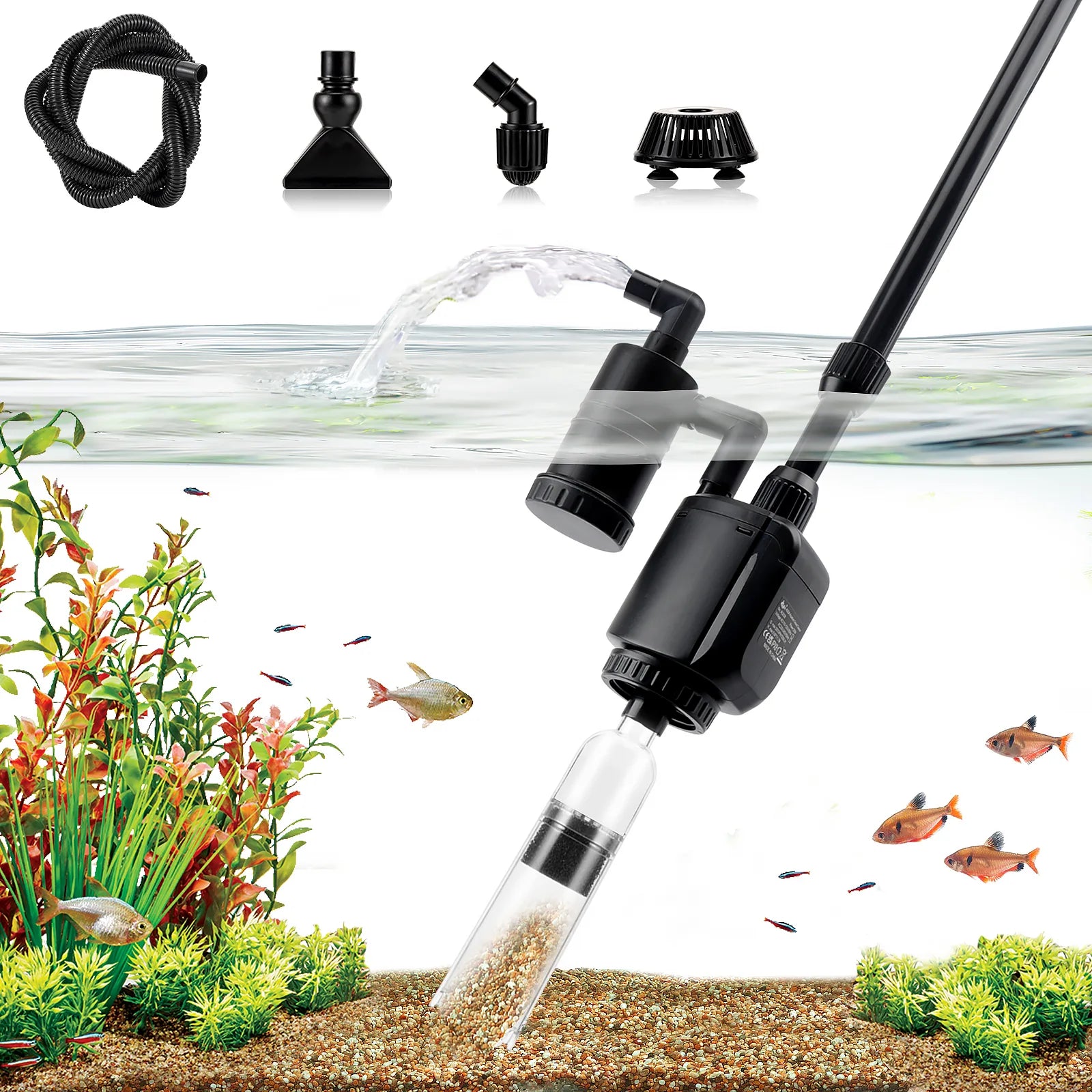 AQQA AQ038 Multifunctional 6-in-1 Aquarium Electirc Gravel Cleaner | Powerful Vacuum | Extendible Handle | Durable Motor