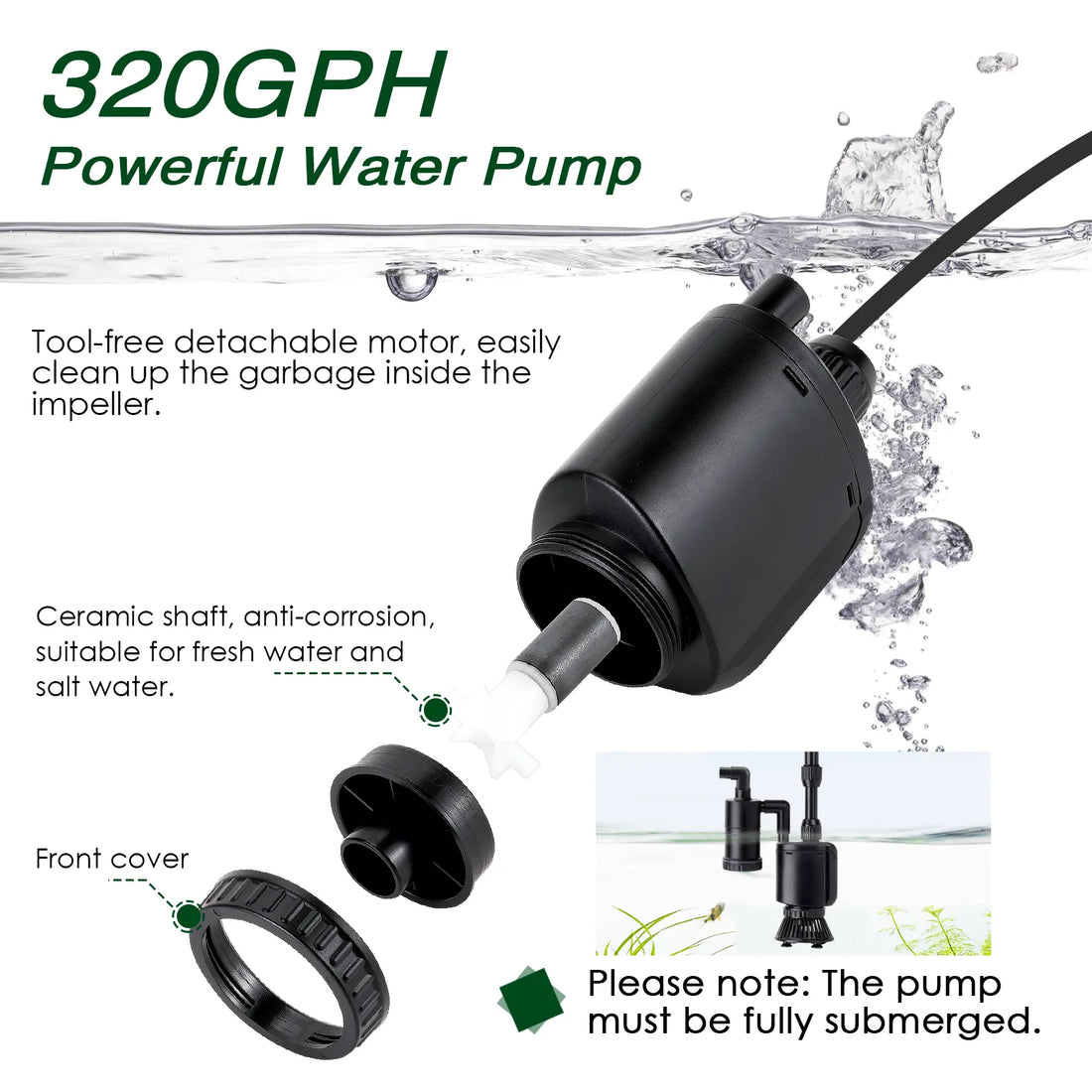 AQQA AQ038 Multifunctional 6-in-1 Aquarium Electirc Gravel Cleaner | Powerful Vacuum | Extendible Handle | Durable Motor