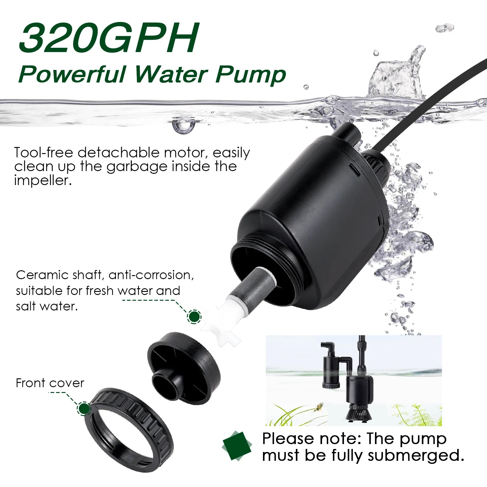 AQQA AQ038 Multifunctional 6-in-1 Aquarium Electirc Gravel Cleaner | Powerful Vacuum | Extendible Handle | Durable Motor