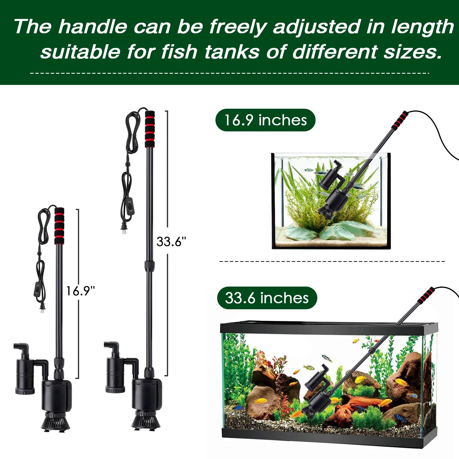 AQQA AQ038 Multifunctional 6-in-1 Aquarium Electirc Gravel Cleaner | Powerful Vacuum | Extendible Handle | Durable Motor