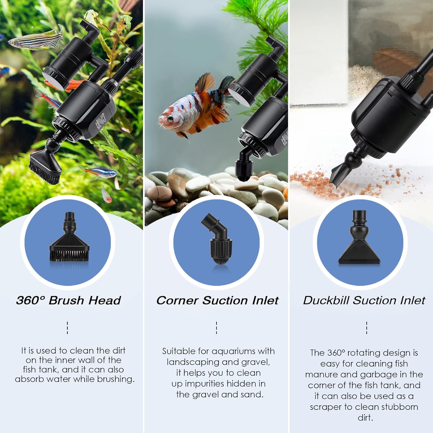 AQQA AQ038 Multifunctional 6-in-1 Aquarium Electirc Gravel Cleaner | Powerful Vacuum | Extendible Handle | Durable Motor