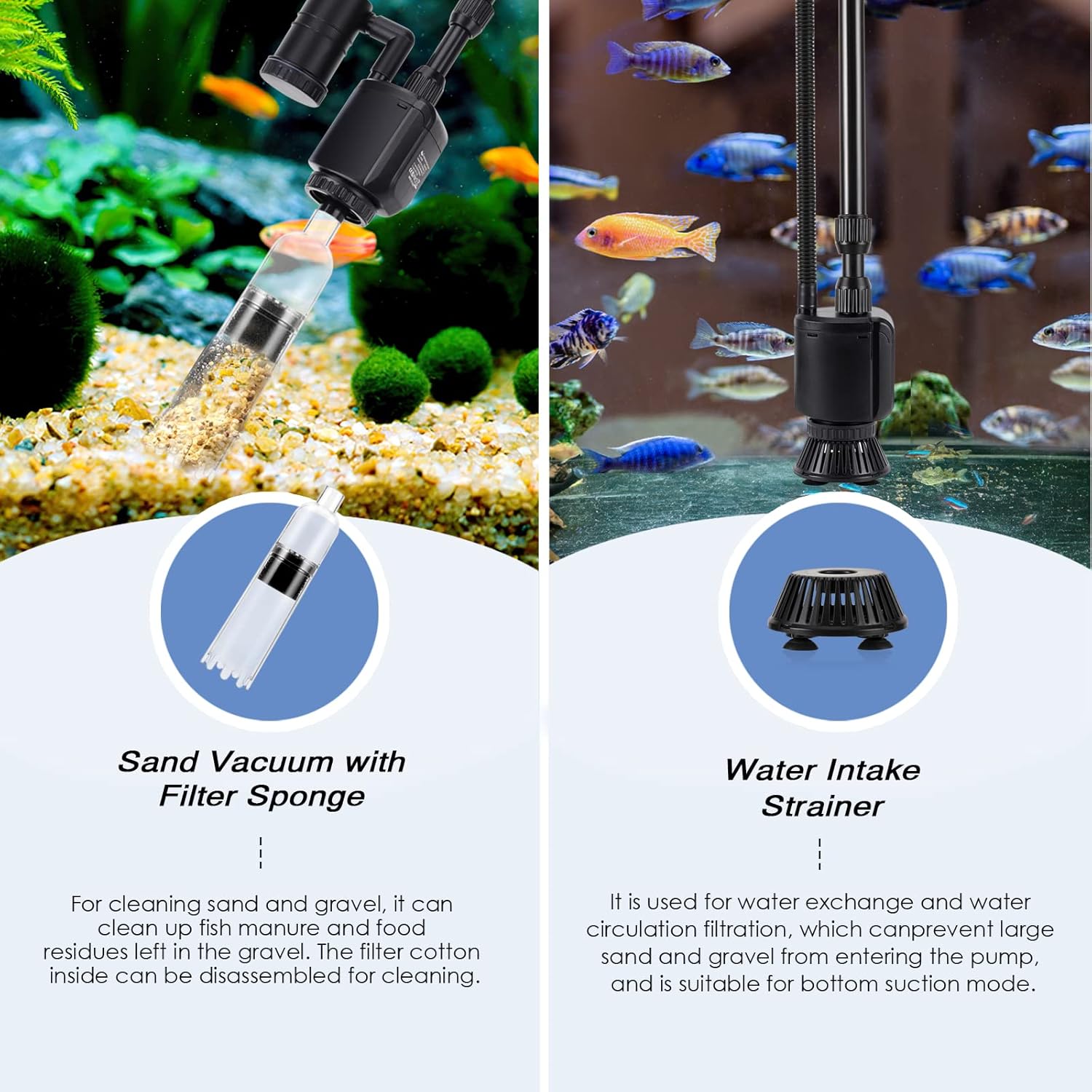 AQQA AQ038 Multifunctional 6-in-1 Aquarium Electirc Gravel Cleaner | Powerful Vacuum | Extendible Handle | Durable Motor