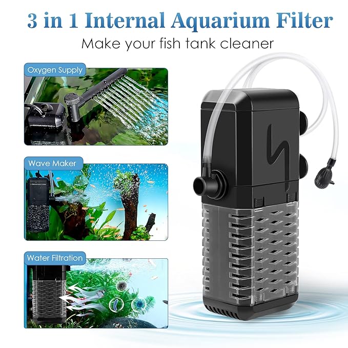AQQA AQ047 Multi-Use Aquarium Internal Filter | Filtration, Oxygenation & Wavemaker | Compact Design | Silent Operation