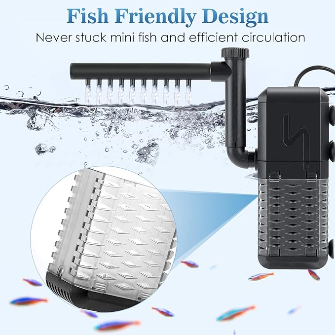 AQQA AQ047 Multi-Use Aquarium Internal Filter | Filtration, Oxygenation & Wavemaker | Compact Design | Silent Operation