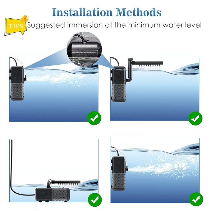 AQQA AQ047 Multi-Use Aquarium Internal Filter | Filtration, Oxygenation & Wavemaker | Compact Design | Silent Operation