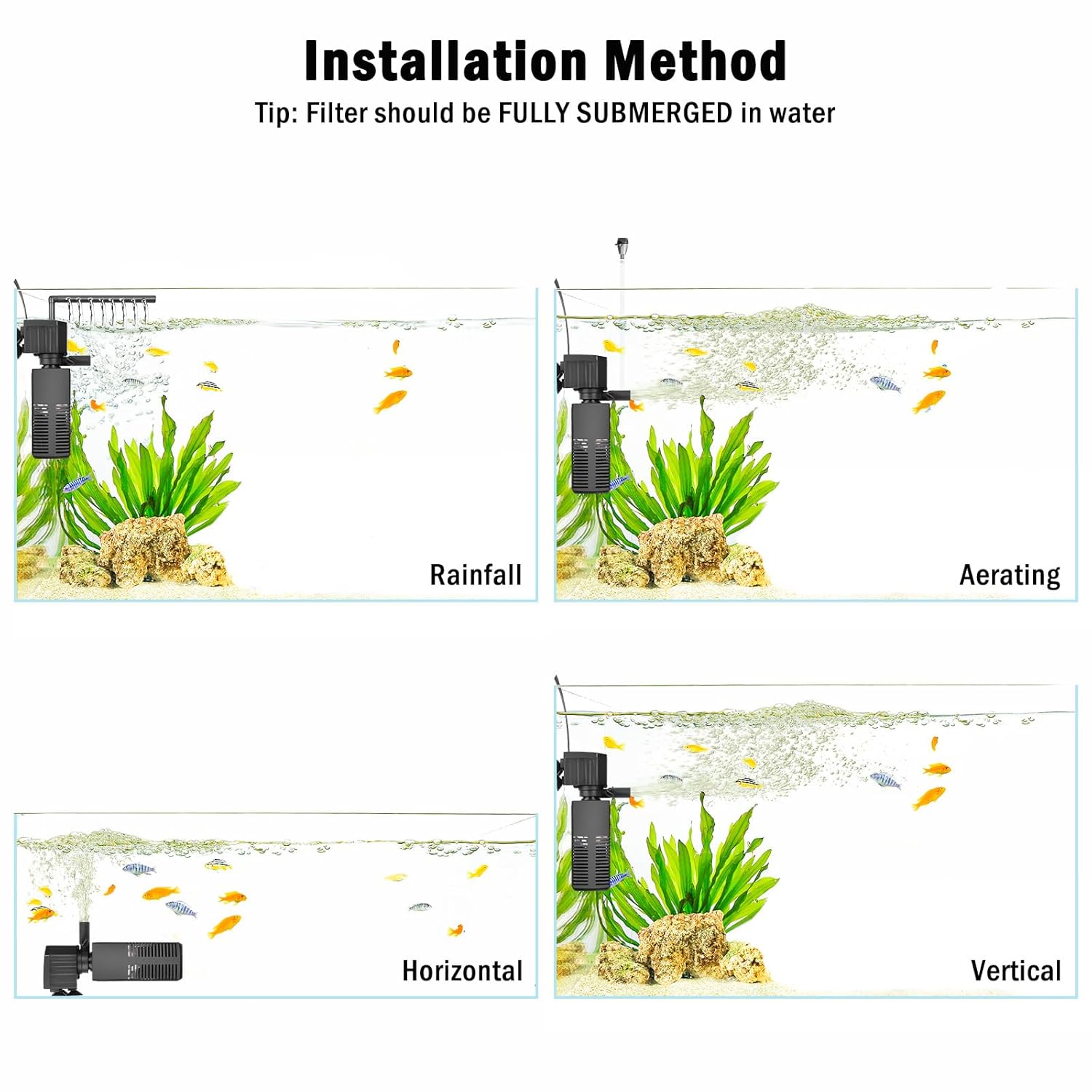 AQQA AQ070 Aquarium Internal Filter | Filtration, Oxygenation, Circulation, Wavemaker | Bio-ceramic & Sponge Filter