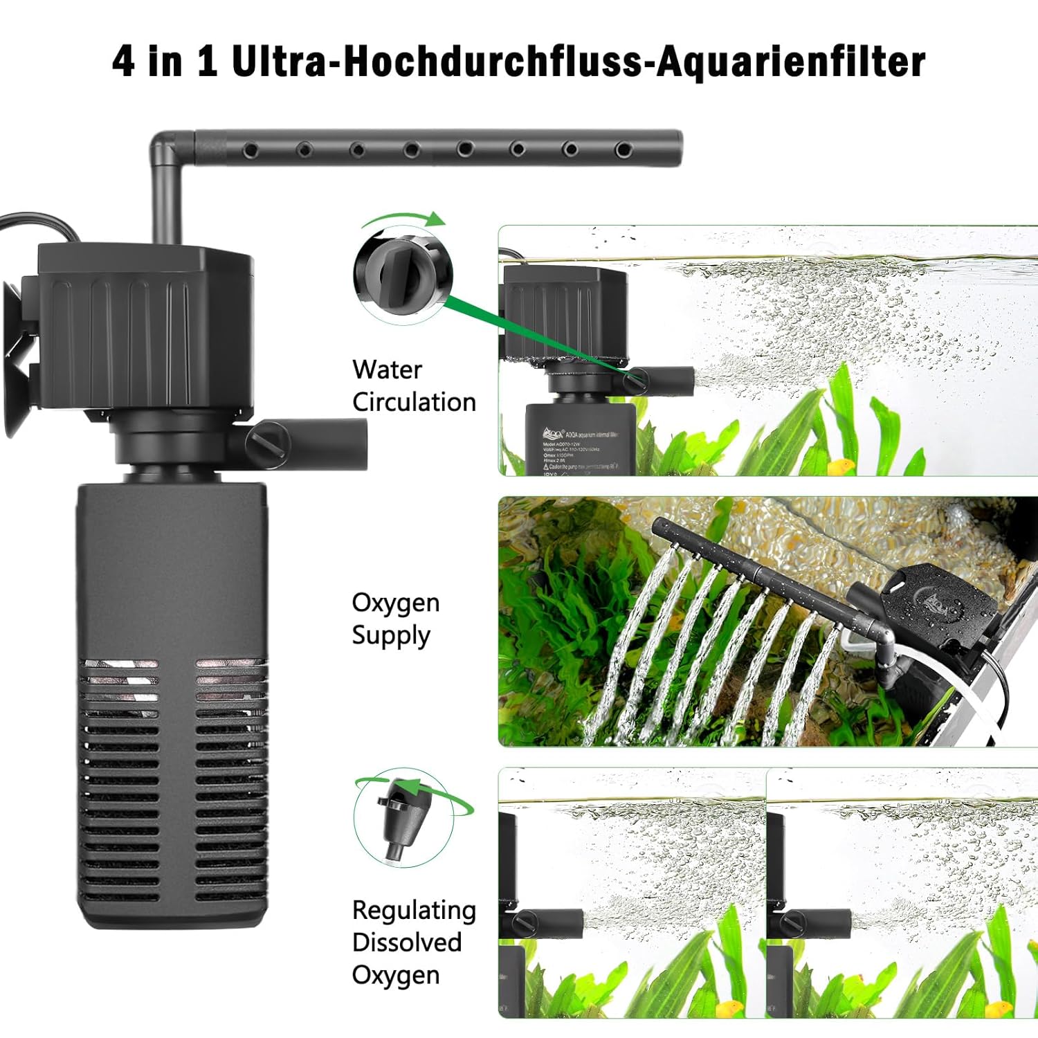 AQQA AQ070 Aquarium Internal Filter | Filtration, Oxygenation, Circulation, Wavemaker | Bio-ceramic & Sponge Filter
