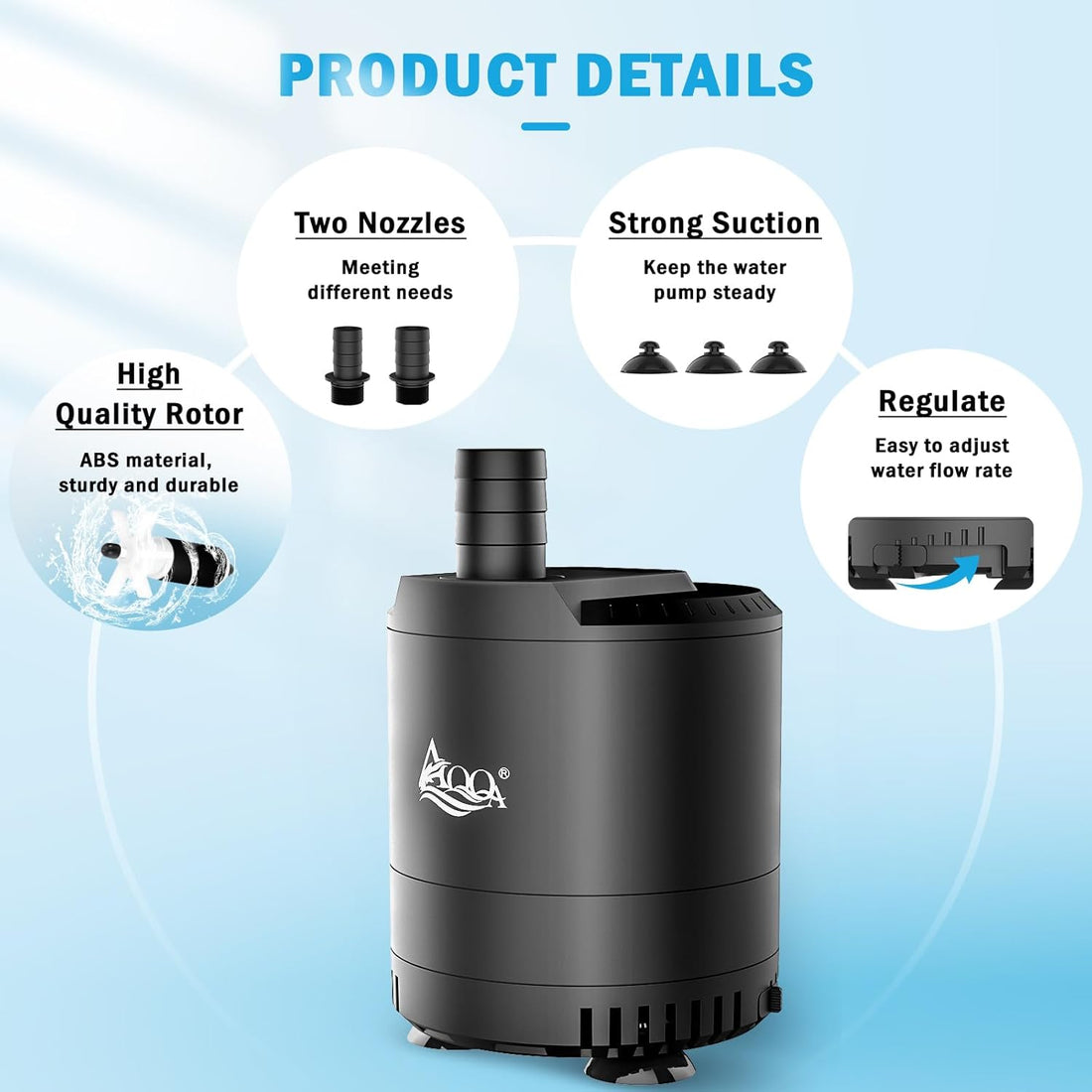 AQQA AQ077 Versatile Bottom Suction Submersible Water Pump | Pure Copper Motor | Adjustable Flow | Easy Assembly