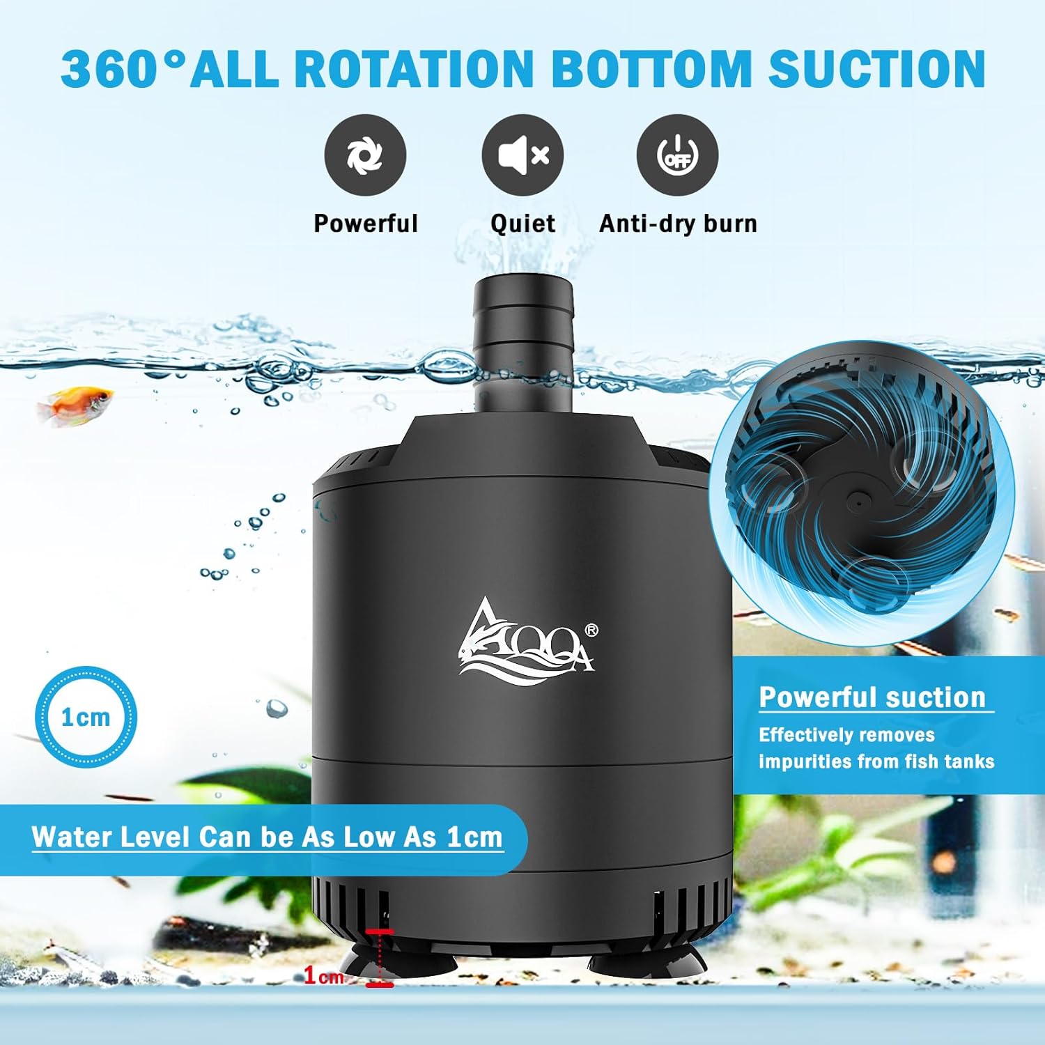 AQQA AQ077 Versatile Bottom Suction Submersible Water Pump | Pure Copper Motor | Adjustable Flow | Easy Assembly