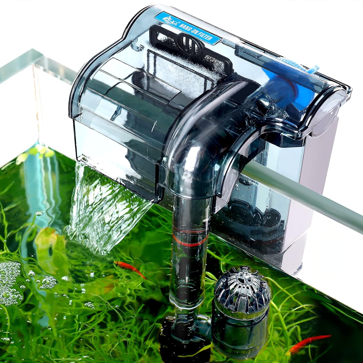 AQQA AQ106 Hang On Back Aquarium Filter | 3 Filtration Layers | Adjustable Flow and Surface Skimmer