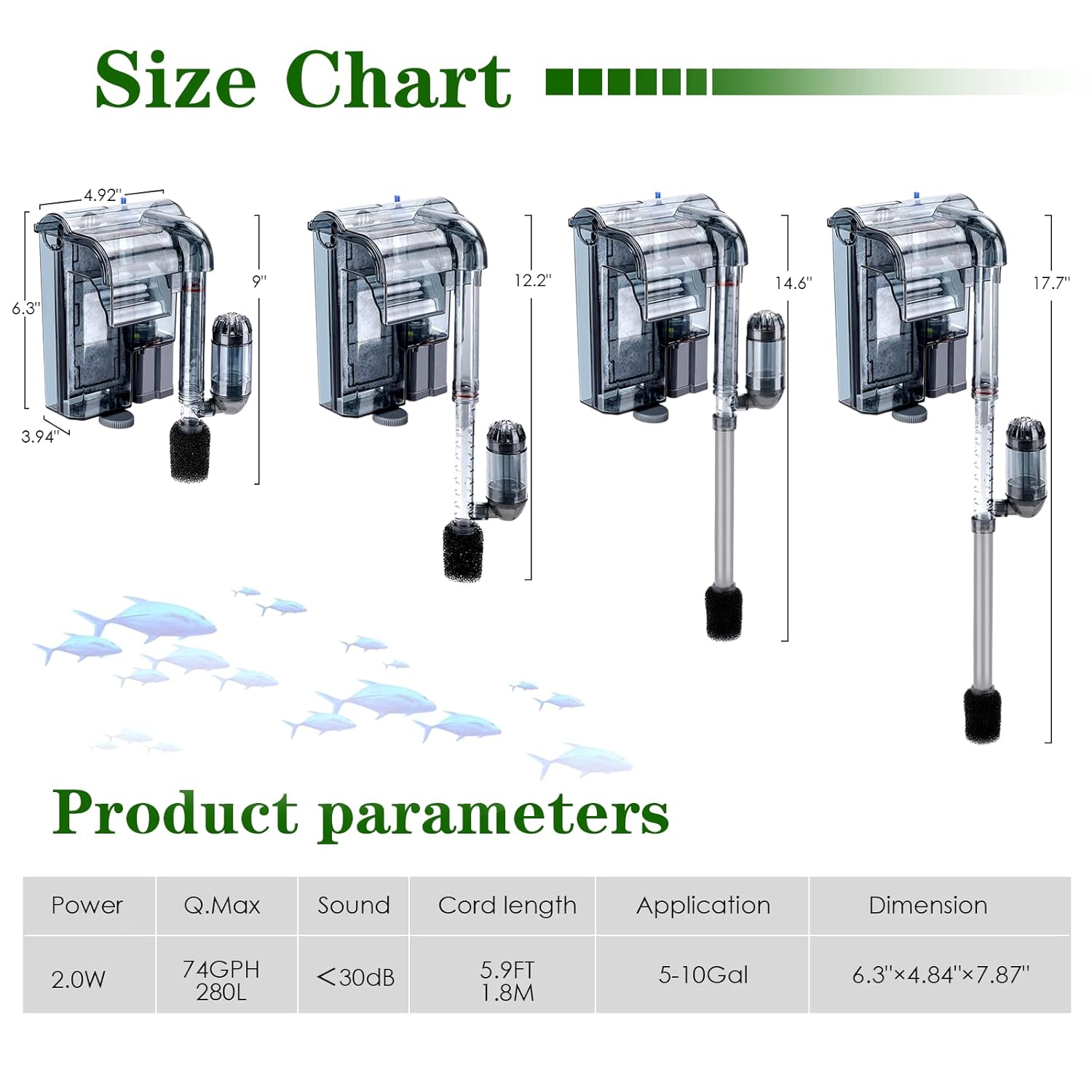 AQQA AQ106 Hang On Back Aquarium Filter | 3 Filtration Layers | Adjustable Flow and Surface Skimmer