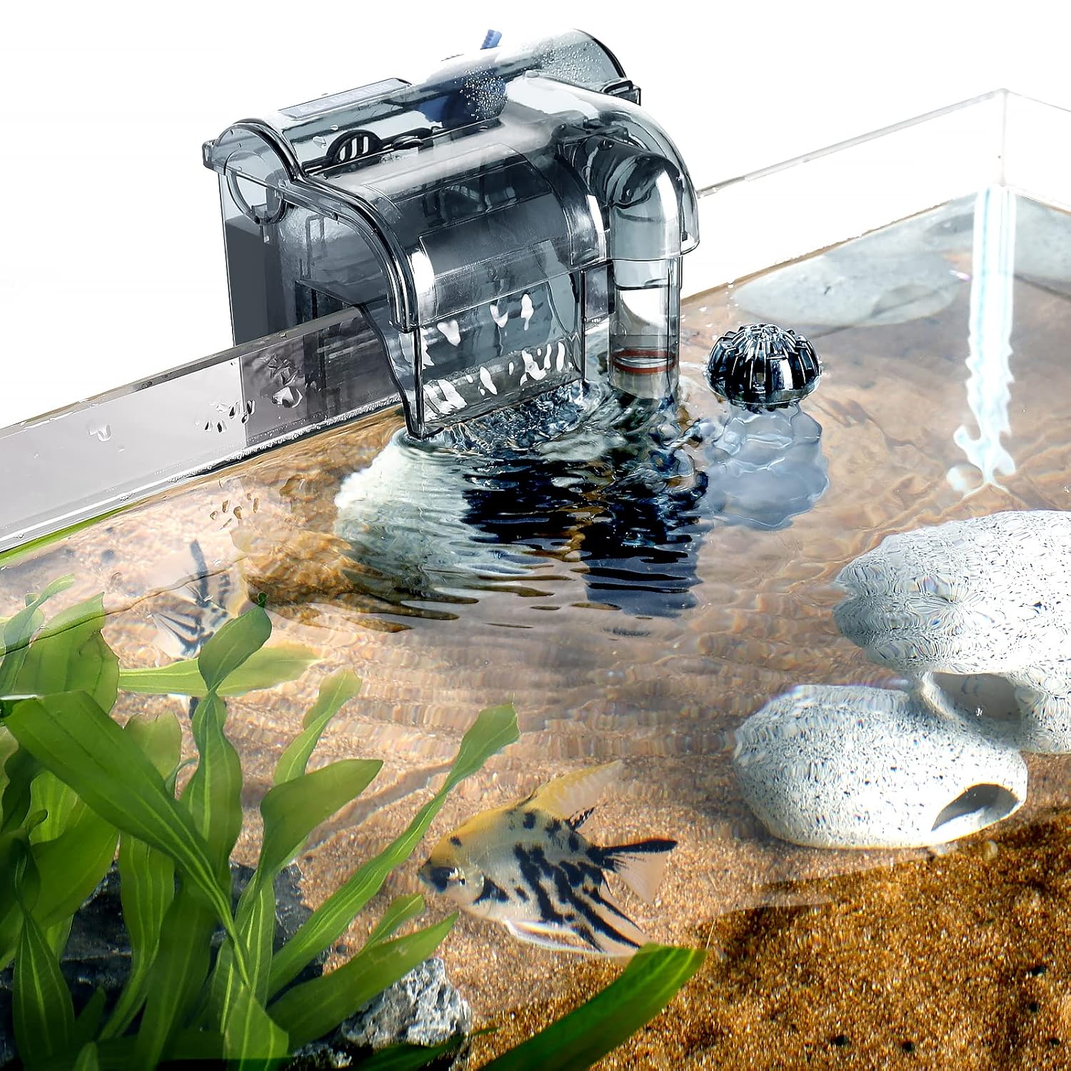 AQQA AQ106 Hang On Back Aquarium Filter | 3 Filtration Layers | Adjustable Flow and Surface Skimmer