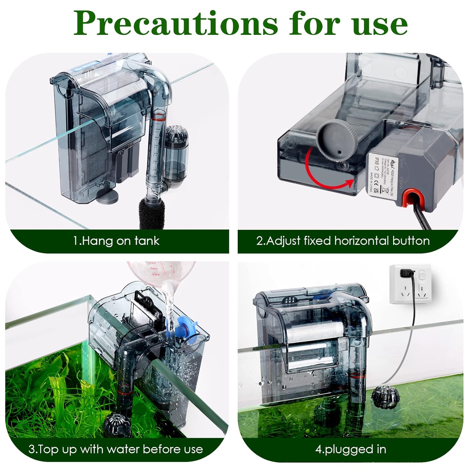 AQQA AQ106 Hang On Back Aquarium Filter | 3 Filtration Layers | Adjustable Flow and Surface Skimmer