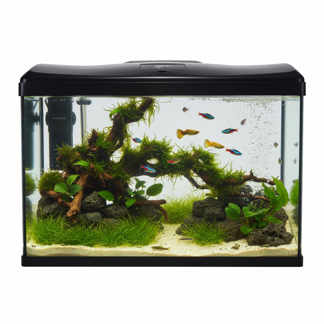 SUNSUN XHR-600 Hot-Bent Glass Aquarium Tank | 76 Ltr Capacity | Built-in Filtration | Adjustable Lighting & Brightness