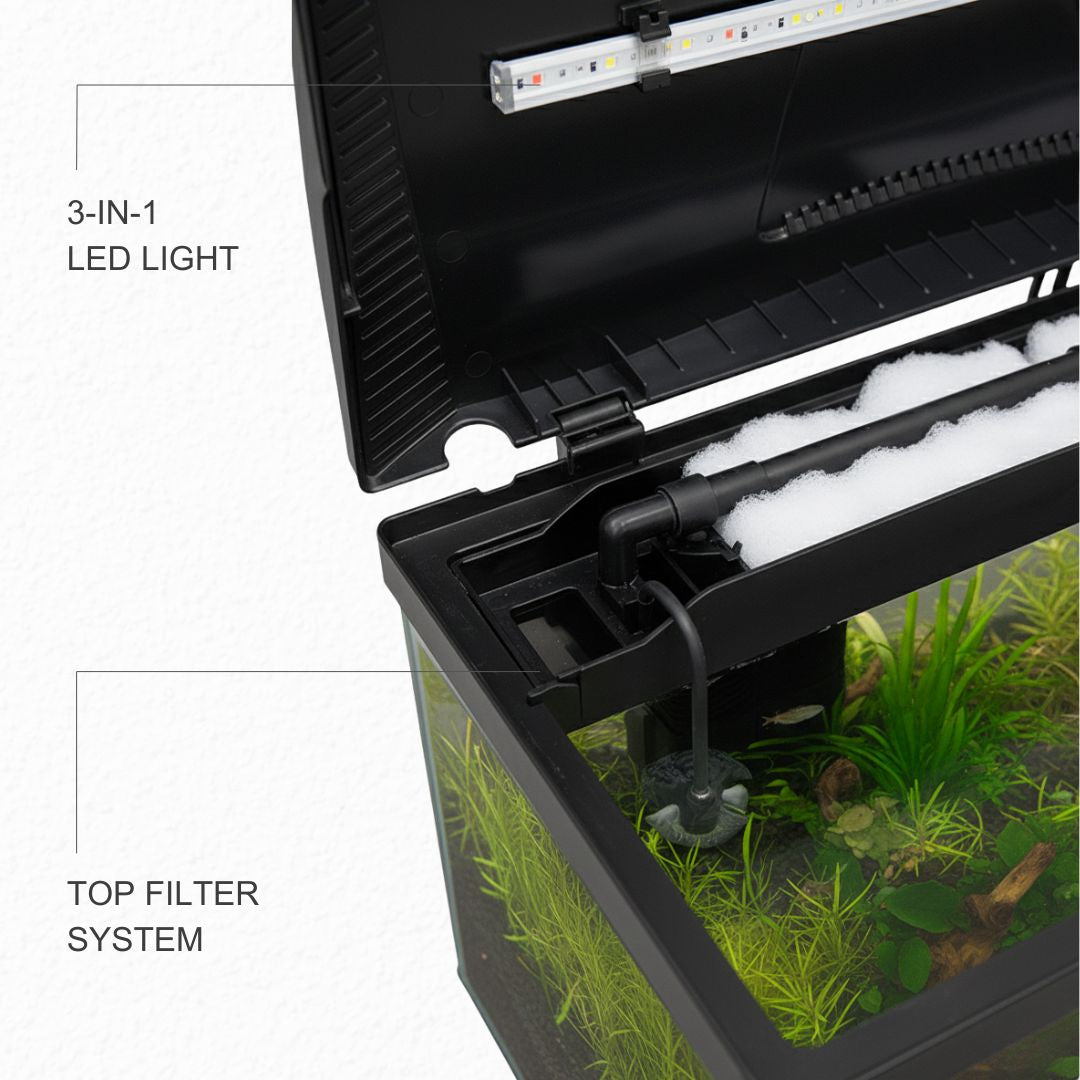 SUNSUN XHR-600 Hot-Bent Glass Aquarium Tank | 76 Ltr Capacity | Built-in Filtration | Adjustable Lighting & Brightness