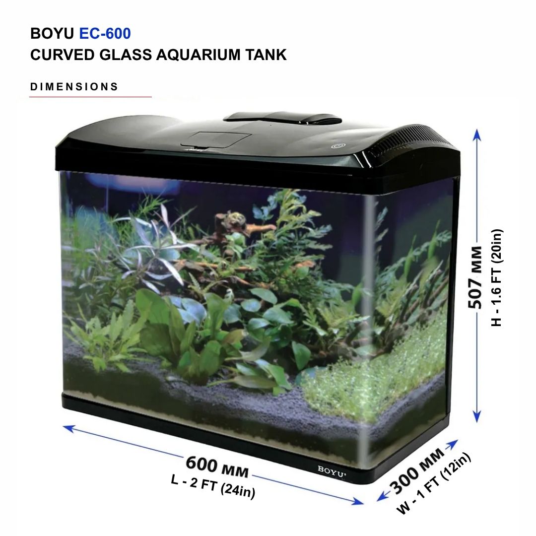 SUNSUN XHR-600 Hot-Bent Glass Aquarium Tank | 76 Ltr Capacity | Built-in Filtration | Adjustable Lighting & Brightness