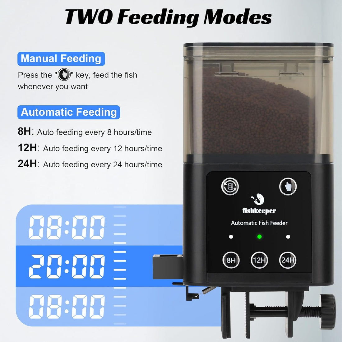 FISHKEEPER FK036 Automatic Fish Feeder | 320ml Capacity | 3 Feed Modes & Dispenser Options | Moisture-Proof & Anti-clog
