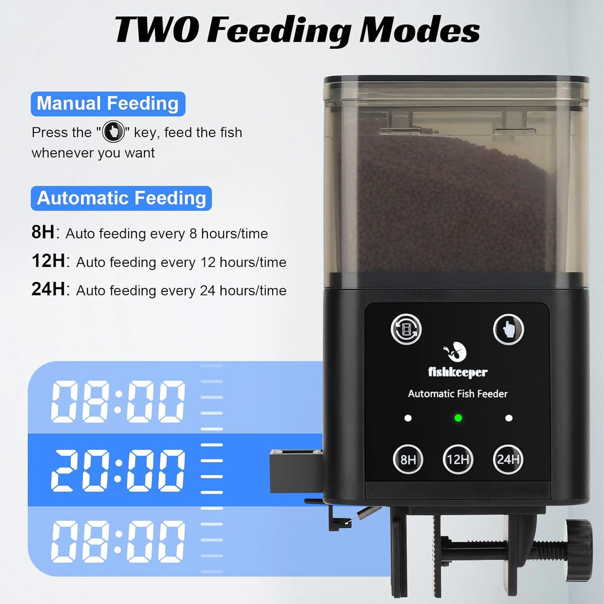 FISHKEEPER FK036 Automatic Fish Feeder | 320ml Capacity | 3 Feed Modes & Dispenser Options | Moisture-Proof & Anti-clog
