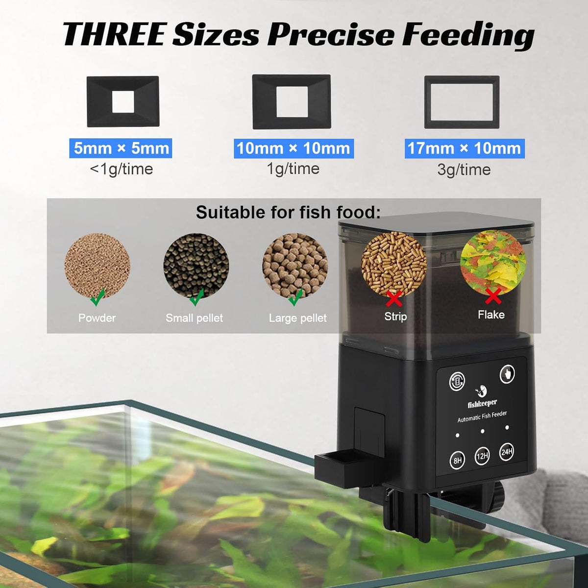 FISHKEEPER FK036 Automatic Fish Feeder | 320ml Capacity | 3 Feed Modes & Dispenser Options | Moisture-Proof & Anti-clog