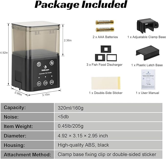 FISHKEEPER FK036 Automatic Fish Feeder | 320ml Capacity | 3 Feed Modes & Dispenser Options | Moisture-Proof & Anti-clog