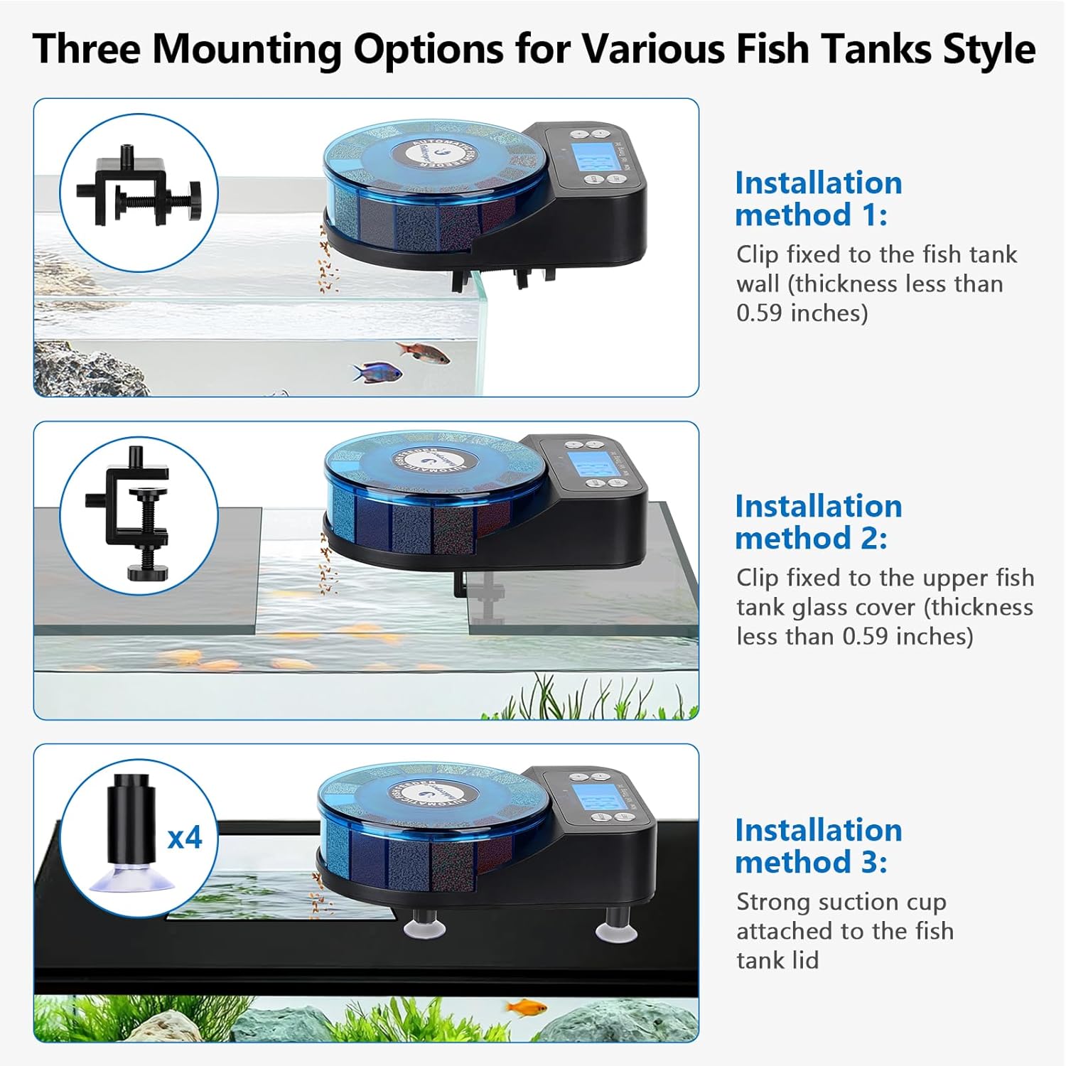 FISHKEEPER FK036 Automatic Fish Feeder | 16-Compartment Rotating Drum | Moisture Proof | Memory Function | 9 Presets