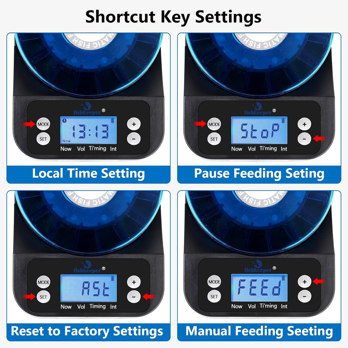 FISHKEEPER FK036 Automatic Fish Feeder | 16-Compartment Rotating Drum | Moisture Proof | Memory Function | 9 Presets