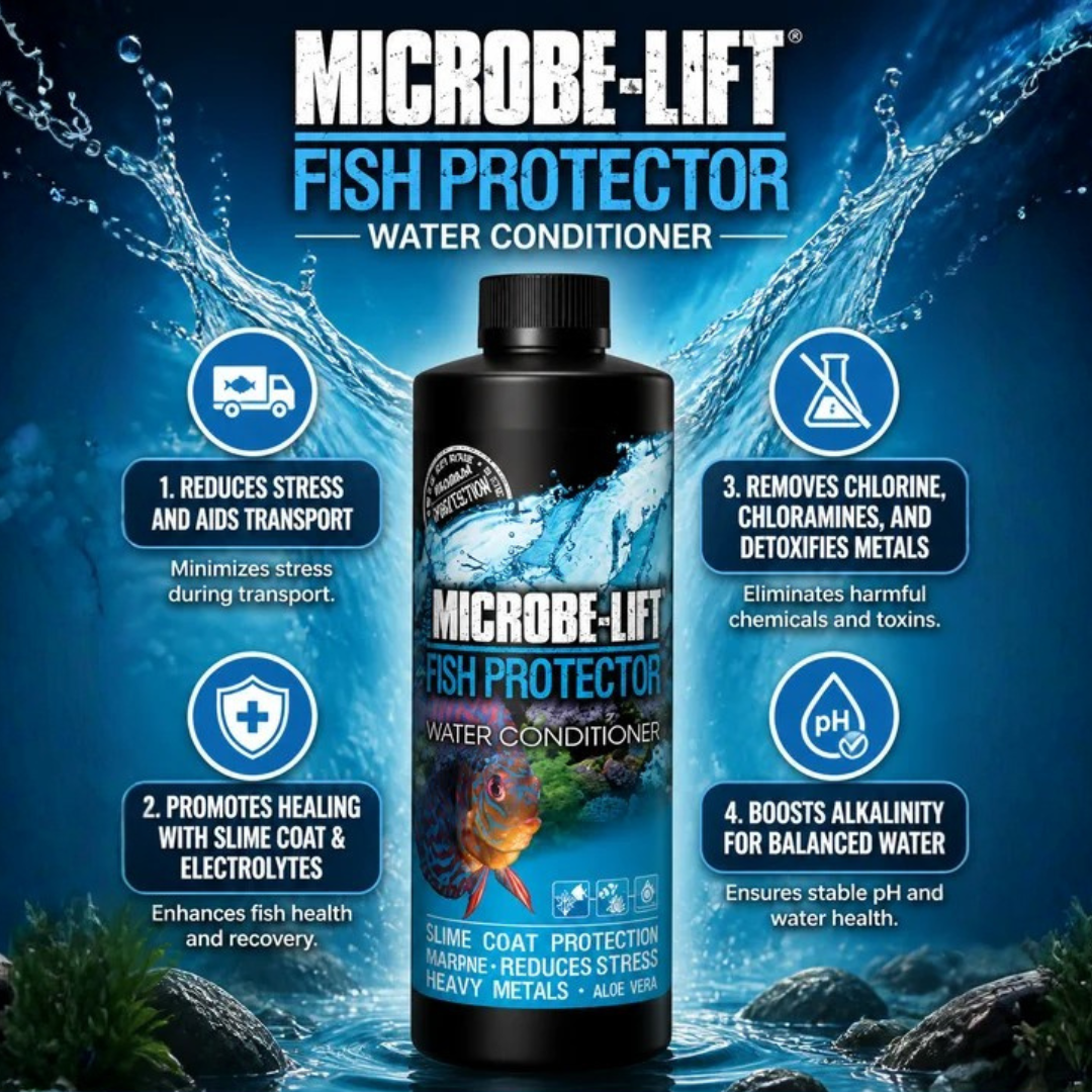 MICROBE-LIFT Fish Protector | Stress Relief & Skin Protective Slime Coat | Removes Chlorine & Heavy Metals | FW + SW