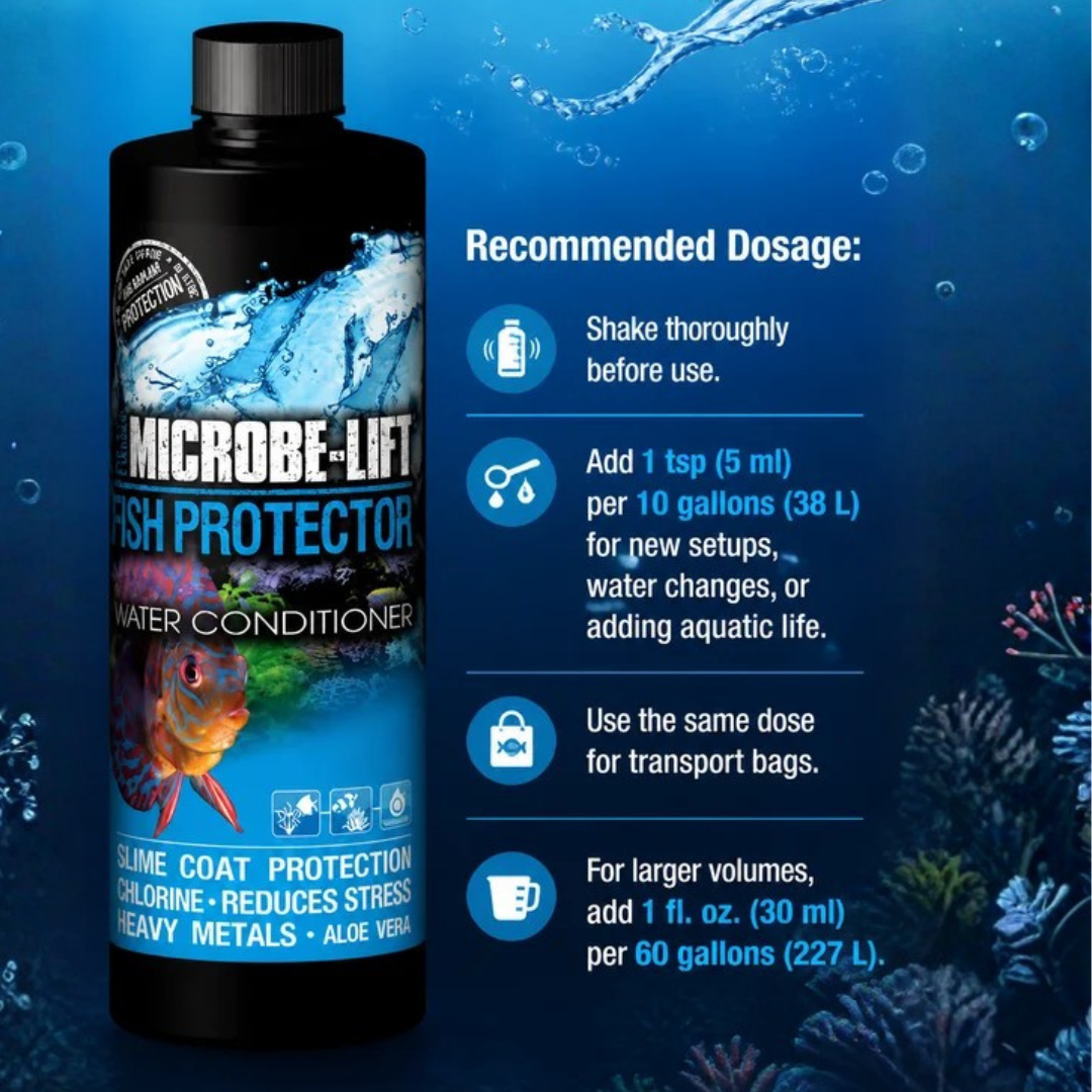 MICROBE-LIFT Fish Protector | Stress Relief & Skin Protective Slime Coat | Removes Chlorine & Heavy Metals | FW + SW