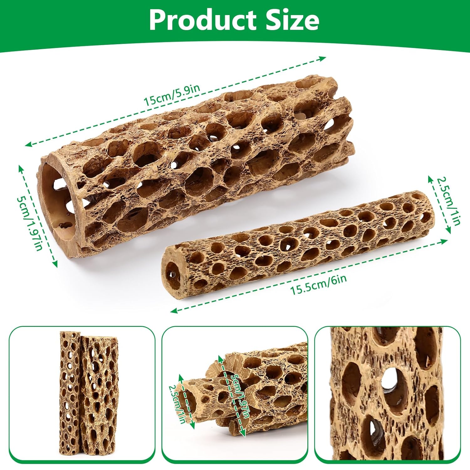 HYGGER HC020 Cholla Wood Aquarium Ornament (Pack of 2) | No-Fade Resin | Multiple Hiding Spots | Safe For Fish & Shrimp