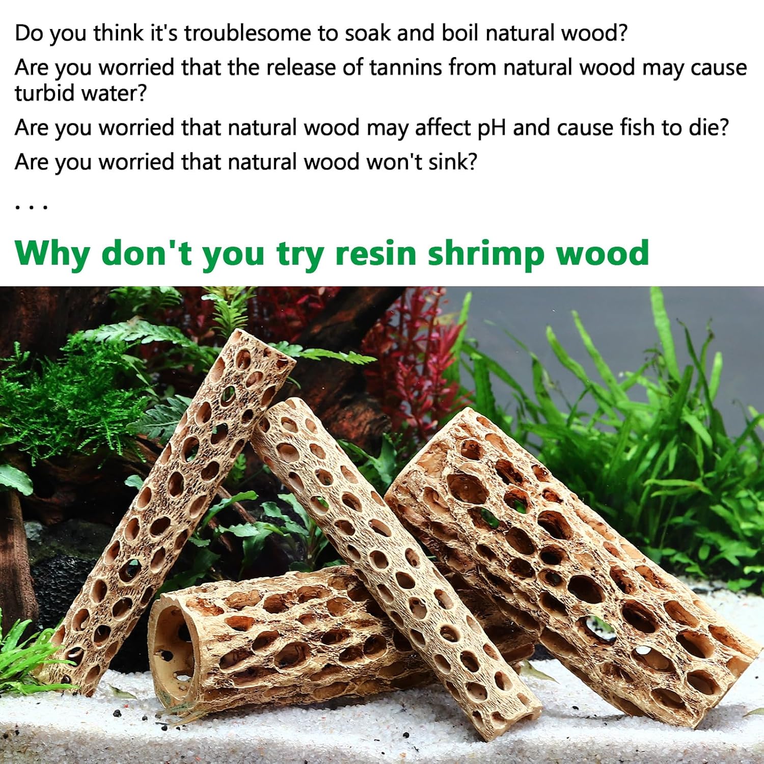 HYGGER HC020 Cholla Wood Aquarium Ornament (Pack of 2) | No-Fade Resin | Multiple Hiding Spots | Safe For Fish & Shrimp