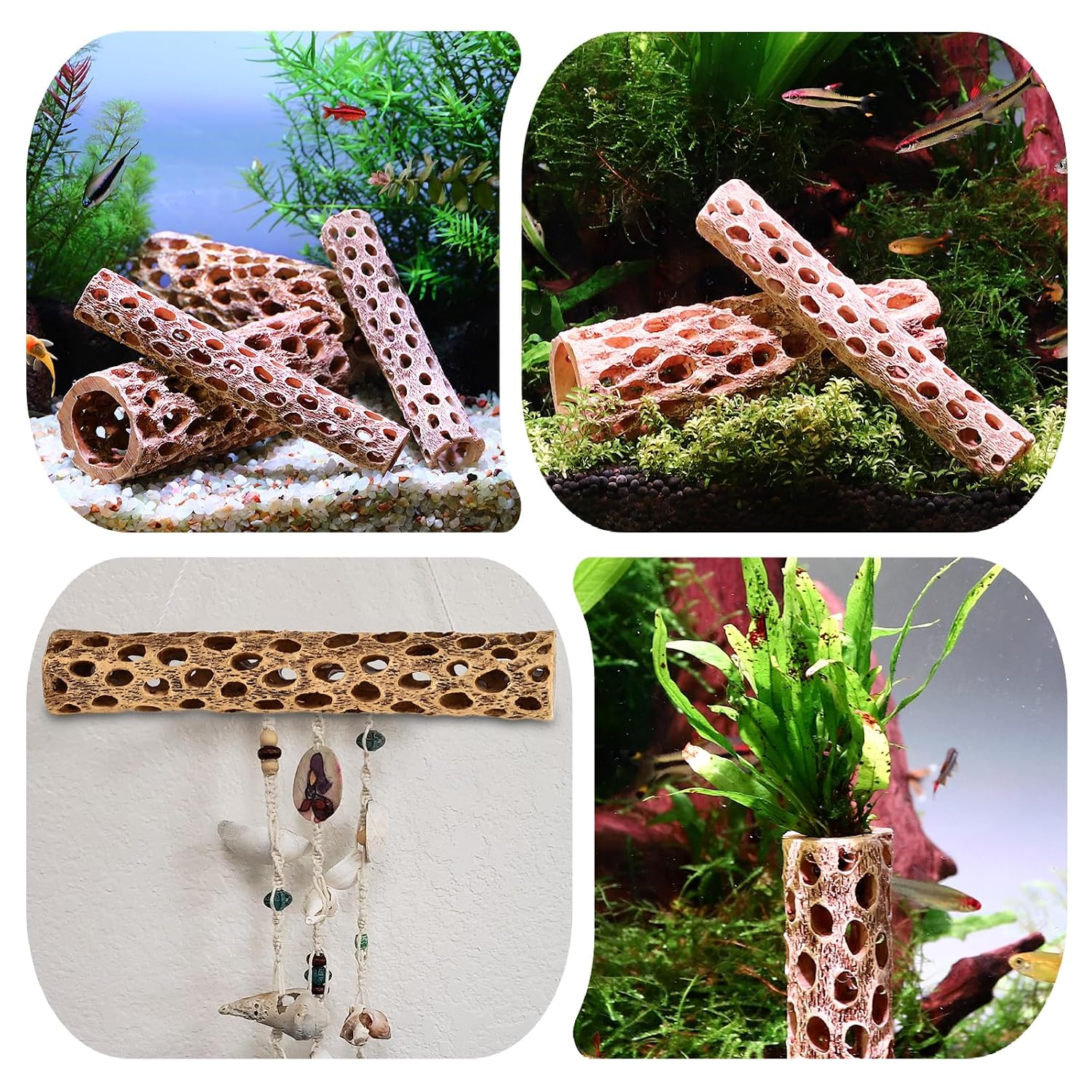 HYGGER HC020 Cholla Wood Aquarium Ornament (Pack of 2) | No-Fade Resin | Multiple Hiding Spots | Safe For Fish & Shrimp