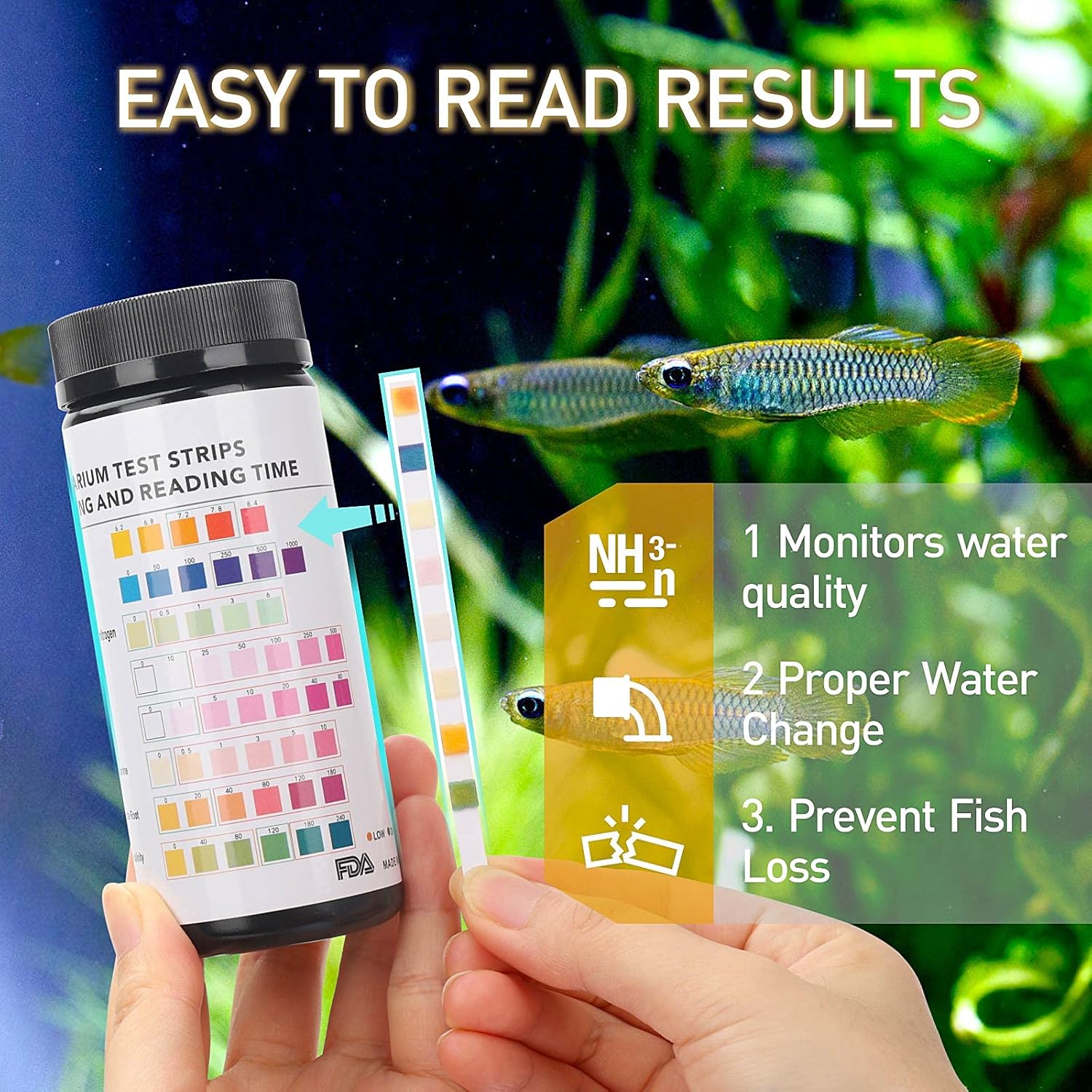 HYGGER HG006 8-in-1 Aquarium Test Strips | Freshwater & Saltwater | Test 8 Parameters | 30-Sec. Results | Easy to Use