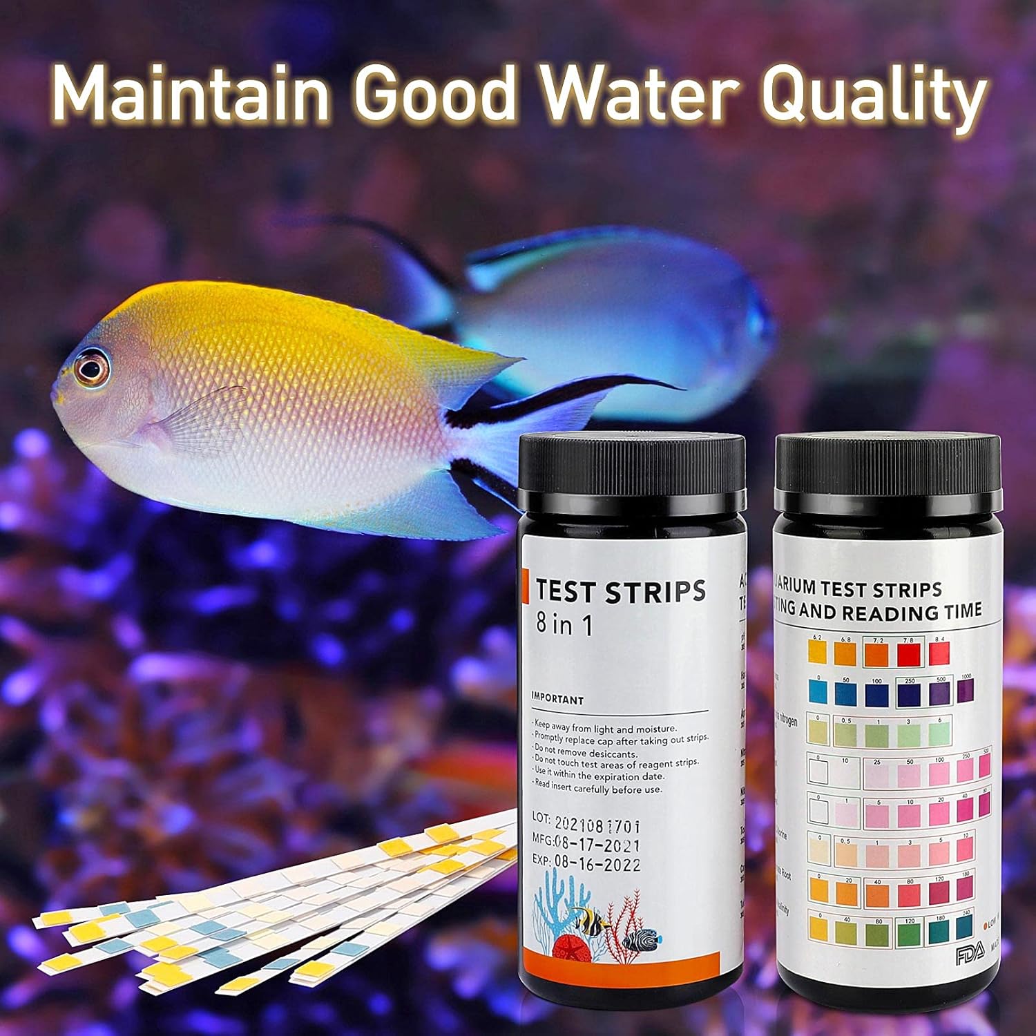 HYGGER HG006 8-in-1 Aquarium Test Strips | Freshwater & Saltwater | Test 8 Parameters | 30-Sec. Results | Easy to Use