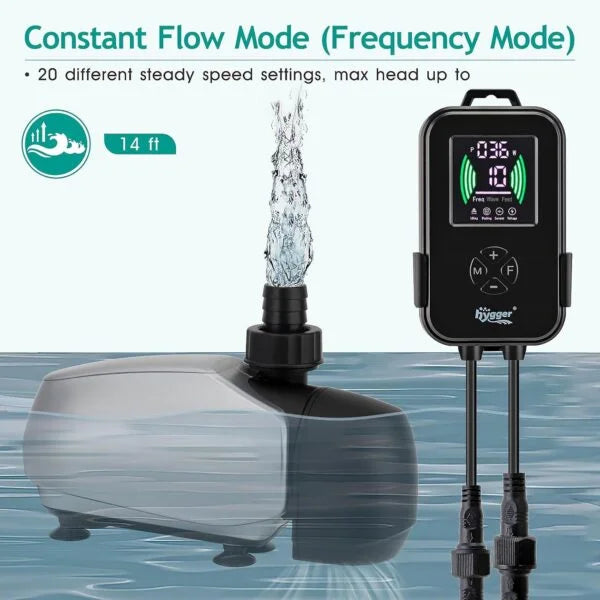 HYGGER HG015 Submersible Aquarium Water Pump with Controller | Energy Saving | 3 Modes | 20 Speed Levels | 3 Connectors