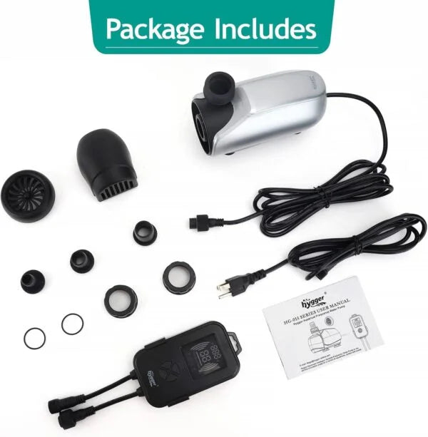 HYGGER HG015 Submersible Aquarium Water Pump with Controller | Energy Saving | 3 Modes | 20 Speed Levels | 3 Connectors