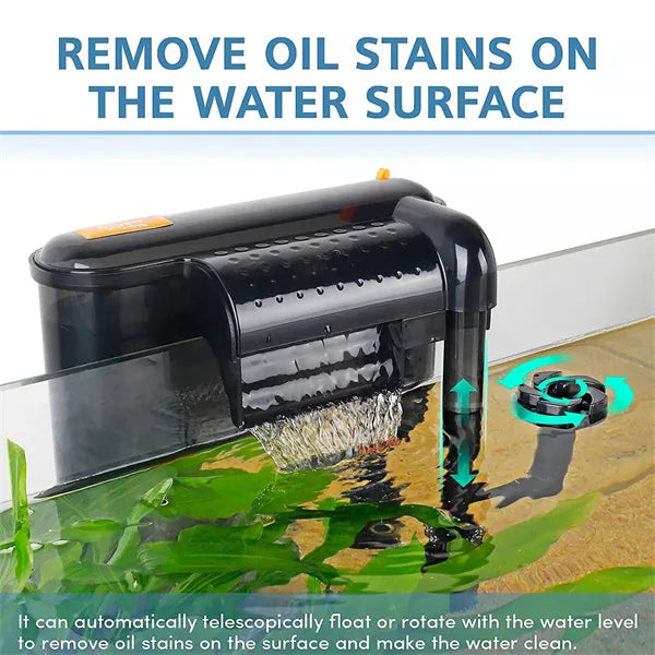 HYGGER HG027-M 3-in-1 Hang On Aquarium Filter | Activated Carbon Filter, Oxygenation & Circulation | Surface Oil Skimmer