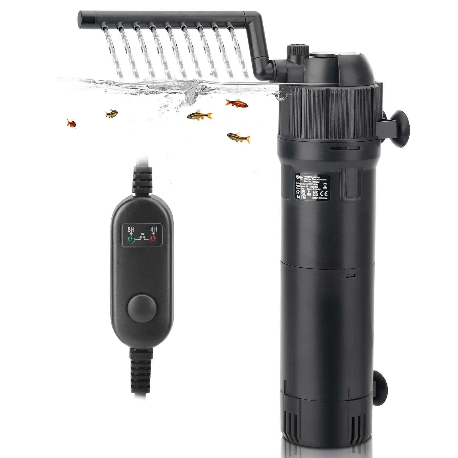 HYGGER HG032 4-in-1 Smart Aquarium Internal Filter | Built-in UV with 4/8/24H Timer | Activated Carbon Filter