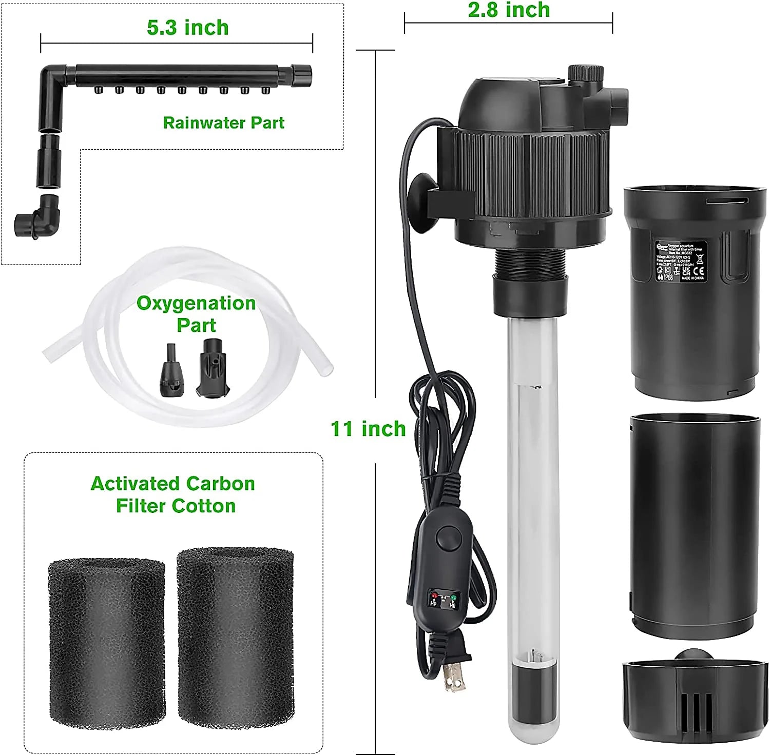 HYGGER HG032 4-in-1 Smart Aquarium Internal Filter | Built-in UV with 4/8/24H Timer | Activated Carbon Filter