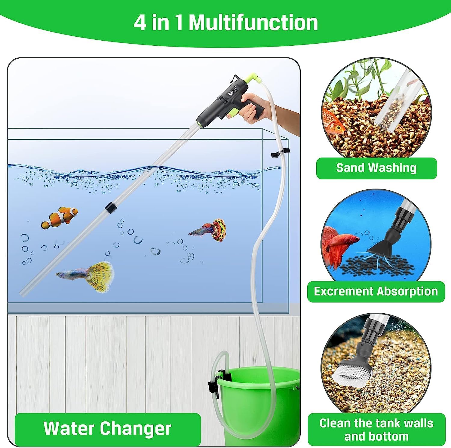 HYGGER HG036-12mm Aquarium Gravel Cleaner & Water Changer | 4-in-1 Function | Strong Suction Power | Easy to Use