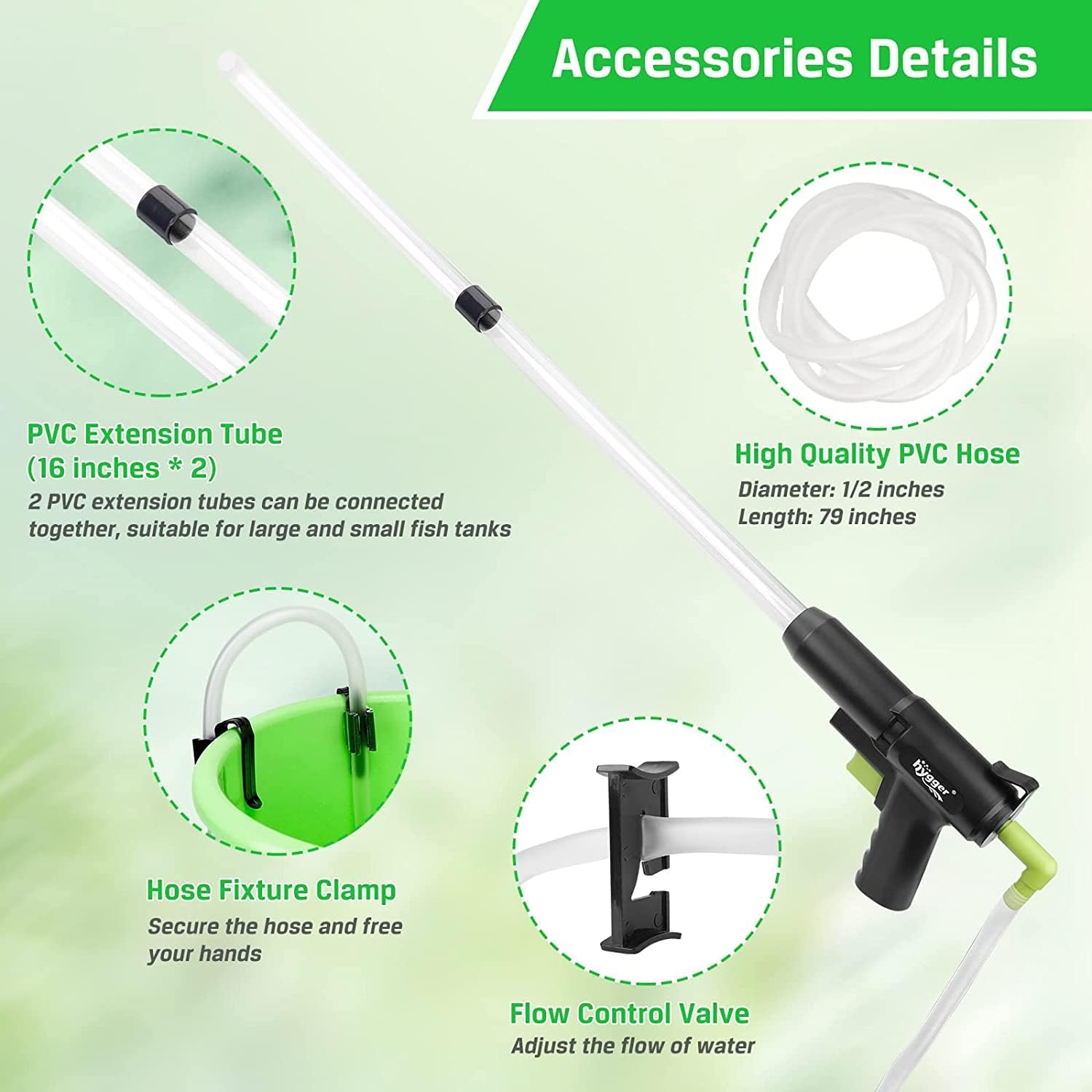 HYGGER HG036-12mm Aquarium Gravel Cleaner & Water Changer | 4-in-1 Function | Strong Suction Power | Easy to Use