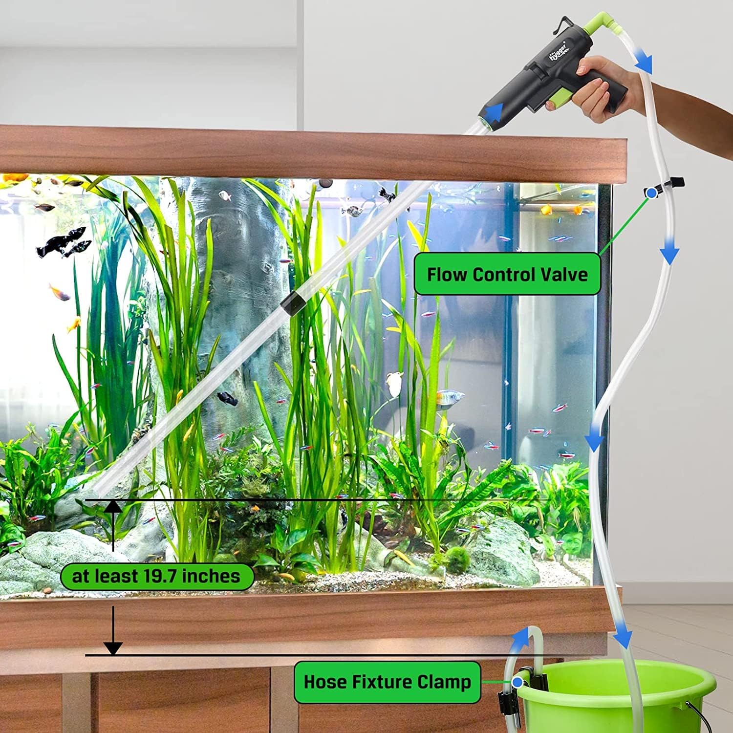 HYGGER HG036-12mm Aquarium Gravel Cleaner & Water Changer | 4-in-1 Function | Strong Suction Power | Easy to Use